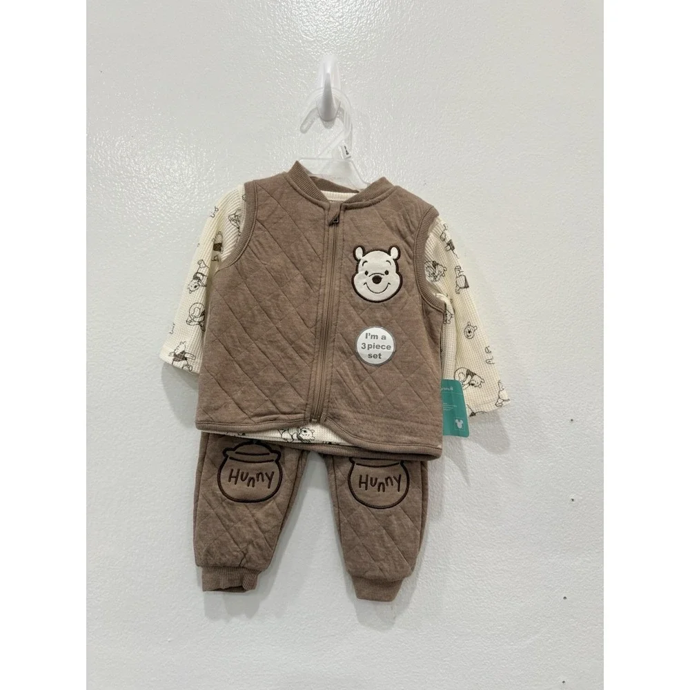 Disney Baby Winnie The Pooh 3 Piece Outfit Set 3-6M Quilted Vest Hunny Pants NWT